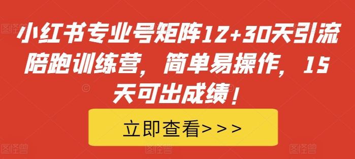 小红书专业号矩阵12+30天引流陪跑训练营，简单易操作，15天可出成绩!-资源宝库
