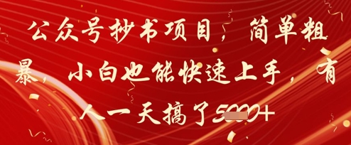 公众号抄书项目，简单粗暴，小白也能快速上手，有人一天搞了1k+-资源宝库