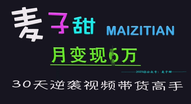 麦子甜30天逆袭视频带货高手,单月变现6W加特训营-资源宝库