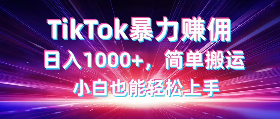 TikTok搬运暴力赚佣，日入1000+，简单搬运，小白也能轻松上手-资源宝库