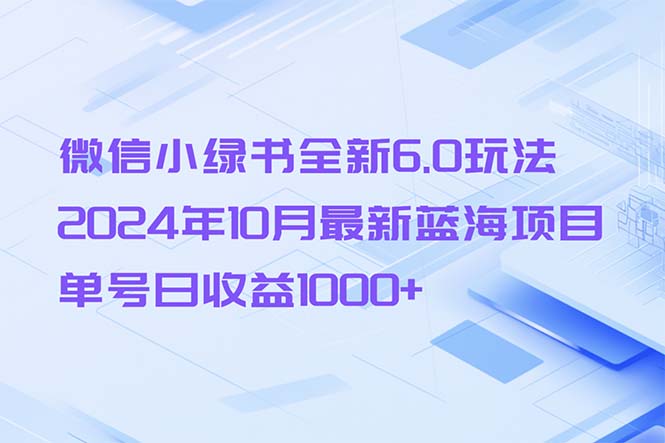 微信小绿书全新6.0玩法，2024年10月最新蓝海项目，单号日收益1000+-资源宝库
