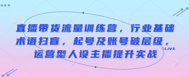 直播带货流量训练营,行业基础术语扫盲,起号及账号破层级,运营型人设主播提升实战-资源宝库