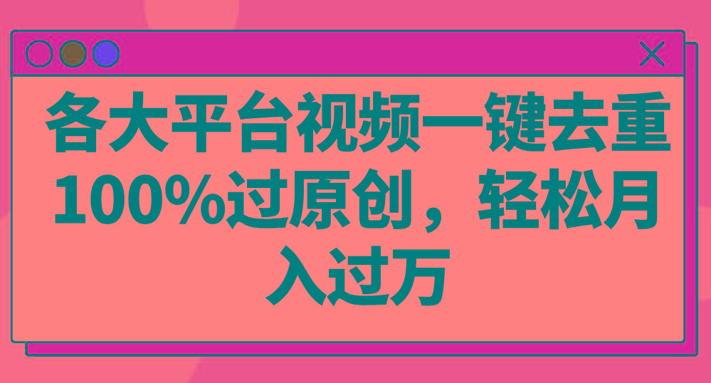 各大平台视频一键去重，100%过原创，轻松月入过万！-资源宝库
