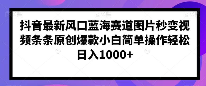 抖音最新风口蓝海赛道图片秒变视频条条原创爆款小白简单操作轻松日入1000+-资源宝库