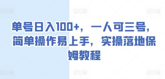 单号日入100+，一人可三号，简单操作易上手，实操落地保姆教程【揭秘】-资源宝库