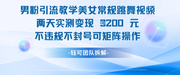 男粉引流教学美女常规跳舞视频两天实测变现1k+，不违规不封号可矩阵操作-资源宝库