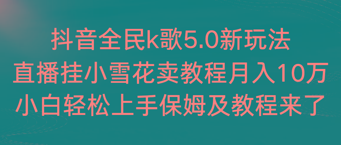 抖音全民k歌5.0新玩法，直播挂小雪花卖教程月入10万，小白轻松上手，保...-资源宝库