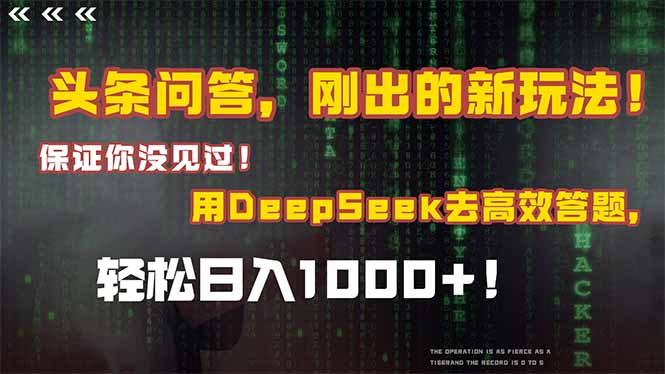 头条问答，刚出的新玩法！保证你没见过！结合Deepseek高效答题，日入1000+-资源宝库