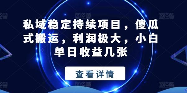 私域稳定持续项目，傻瓜式搬运，利润极大，小白单日收益几张【揭秘】-资源宝库