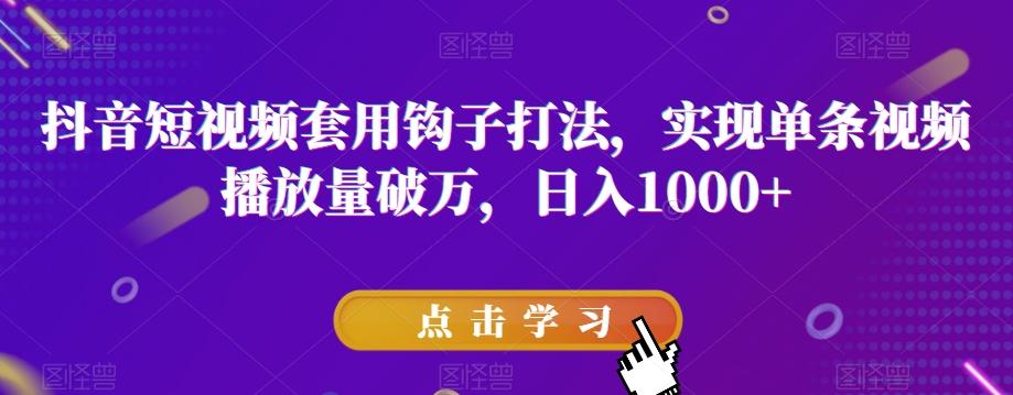 抖音短视频套用钩子打法，实现单条视频播放量破万，日入1000+【揭秘】-资源宝库