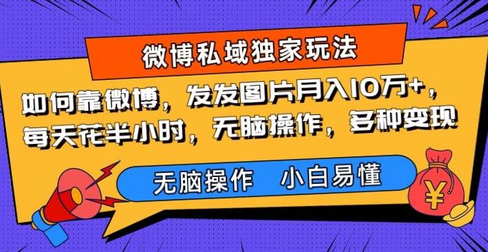 如何靠微博，发发图片月入10万+，‌每天花半小时，无脑操作，多种变现-资源宝库