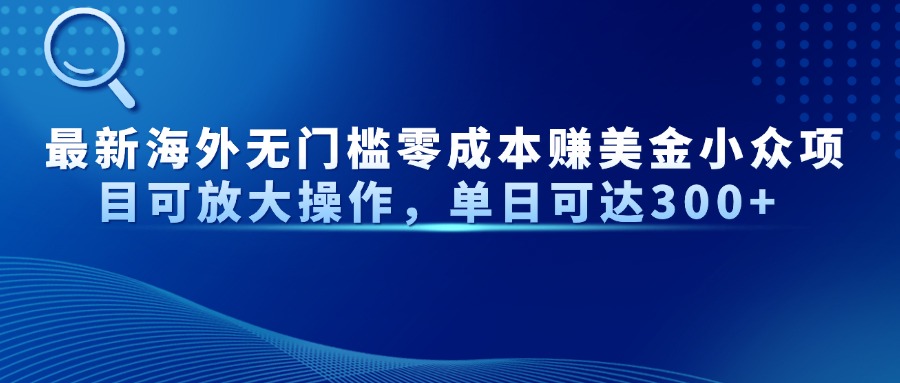 最新海外无门槛零成本赚美金小众项目可放大操作，单日可达300+-资源宝库