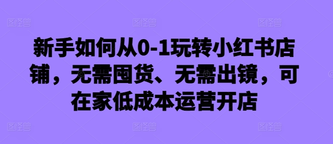 新手如何从0-1玩转小红书店铺，无需囤货、无需出镜，可在家低成本运营开店-资源宝库