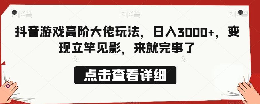 抖音游戏高阶大佬玩法，日入3000+，变现立竿见影，来就完事了-资源宝库