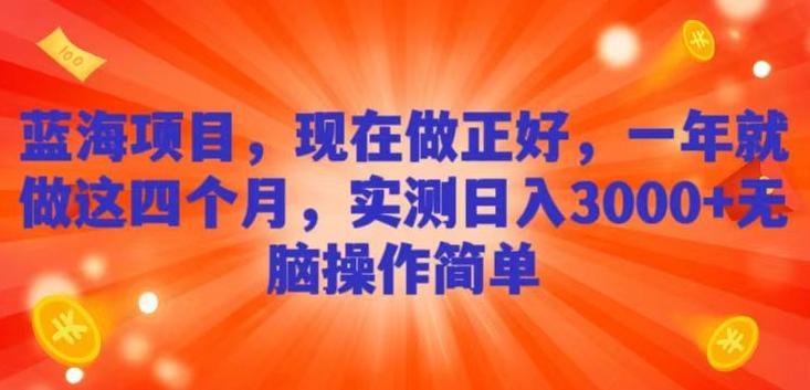 蓝海项目，现在做正好，一年就做这4个月，实测日入3000+，无脑简单操作-资源宝库