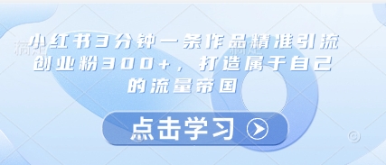小红书3分钟一条作品精准引流创业粉300+，打造属于自己的流量帝国-资源宝库