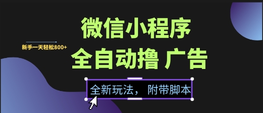 微信小程序全自动撸广告项目,彻底解决没流量的问题,新手一天8张+【揭秘】-资源宝库