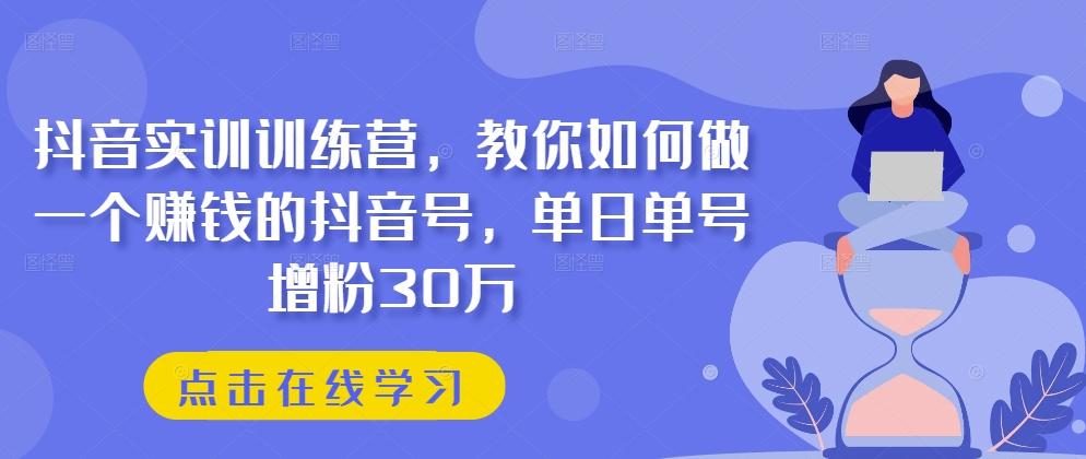 抖音实训训练营，教你如何做一个赚钱的抖音号，单日单号增粉30万-资源宝库