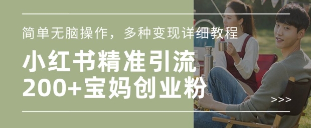 小红书混剪日引200+宝妈创业粉，简单无脑操作，多种变现详细教程-资源宝库