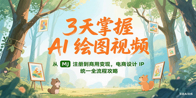 3天掌握AI绘图视频,从MJ 注册到商用变现,电商设计IP统一全流程攻略-资源宝库