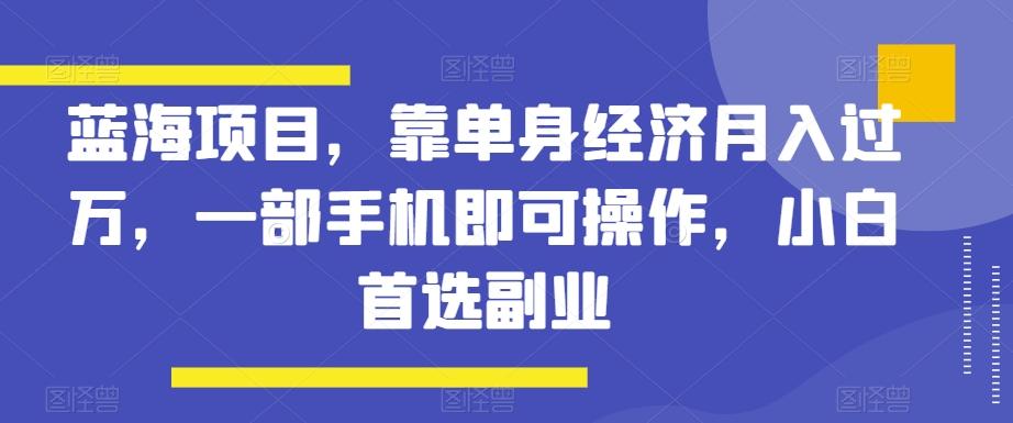 蓝海项目，靠单身经济月入过万，一部手机即可操作，小白首选副业【揭秘】-资源宝库