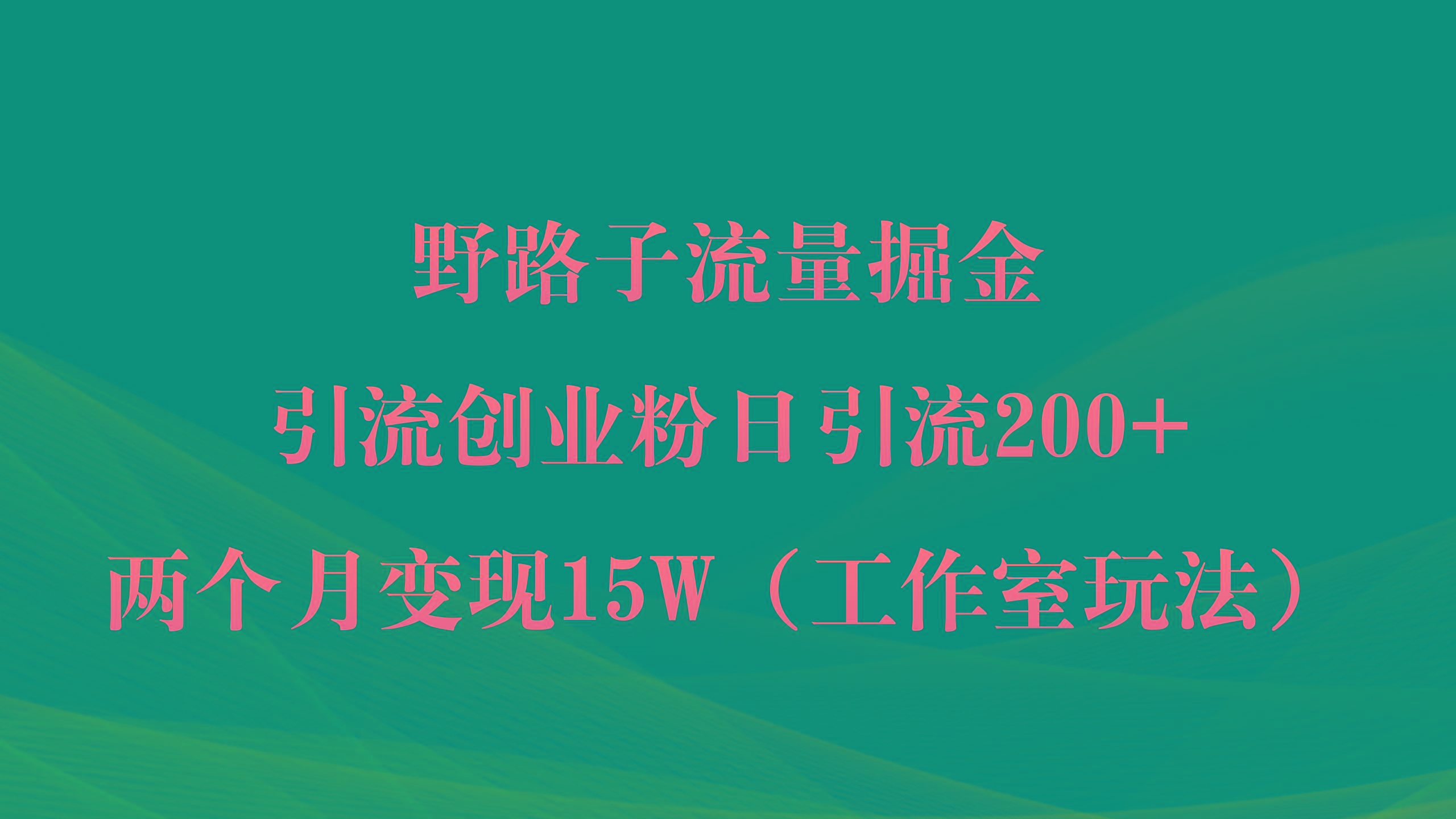 (9513期)野路子流量掘金，引流创业粉日引流200+，两个月变现15W(工作室玩法))-资源宝库