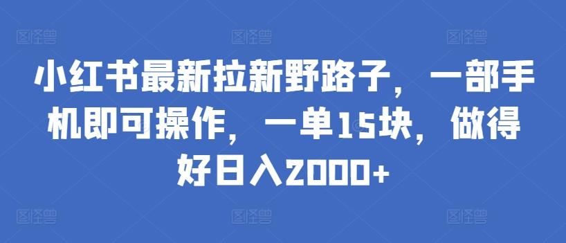 小红书最新拉新野路子，一部手机即可操作，一单15块，做得好日入2000+【揭秘】-资源宝库