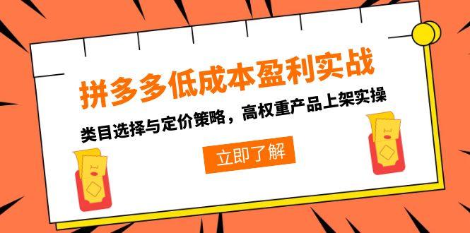 拼多多低成本盈利实战，类目选择与定价策略，高权重产品上架实操-资源宝库