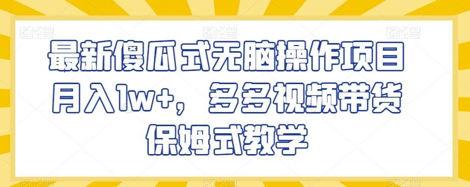 最新傻瓜式无脑操作项目月入1w+，多多视频带货保姆式教学【揭秘】-资源宝库
