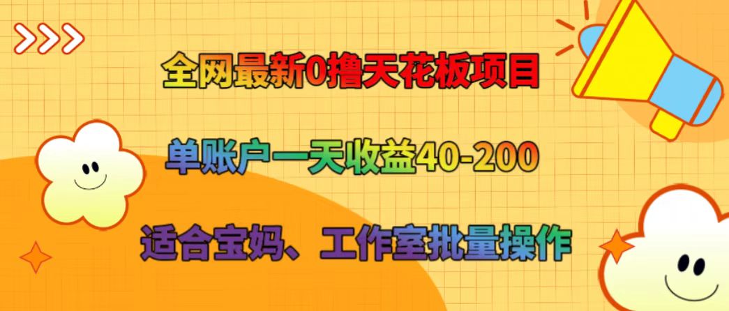 全网最新0撸天花板项目 单账户一天收益40-200 适合宝妈、工作室批量操作-资源宝库