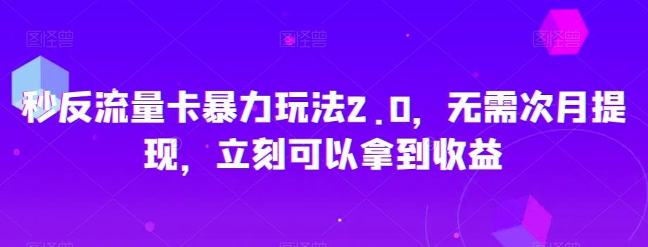 秒反流量卡暴力玩法2.0，无需次月提现，立刻可以拿到收益【揭秘】-资源宝库
