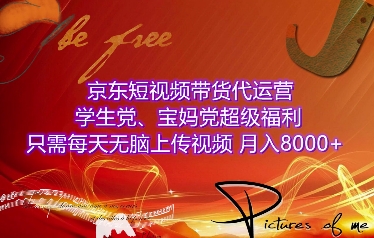 京东短视频带货代运营，学生党、宝妈党超级福利，只需每天无脑上传视频，月入8000+【仅揭秘】-资源宝库