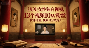 历史女性独白视频，13个视频10w粉丝，伙伴计划，视频号分成等-资源宝库