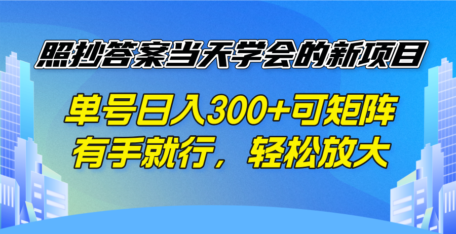 照抄答案当天学会的新项目，单号日入300 +可矩阵，有手就行，轻松放大-资源宝库