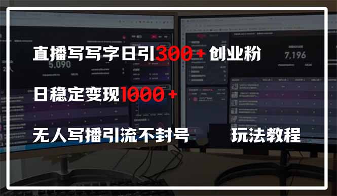 直播写写字日引300+创业粉,日稳定变现600+无人写播引流不封号,玩法教程-资源宝库