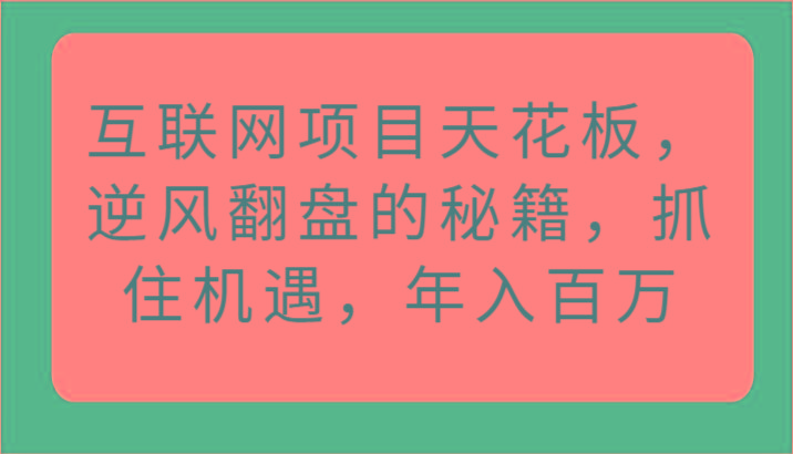 互联网项目天花板，逆风翻盘的秘籍，抓住机遇，年入百万-资源宝库