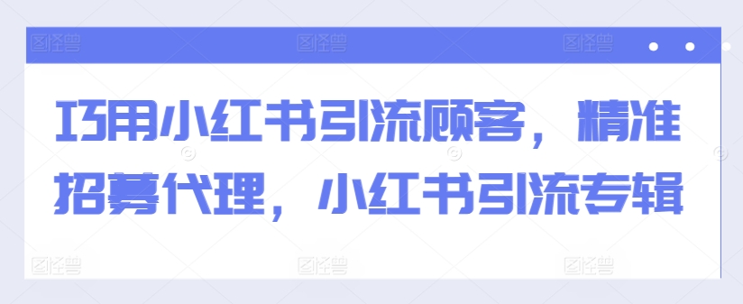 巧用小红书引流顾客，精准招募代理，小红书引流专辑-资源宝库