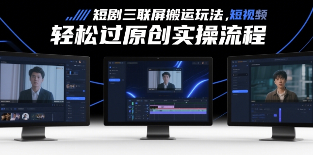 短剧三联屏搬运玩法，短剧搬运轻松过原创实操流程-资源宝库