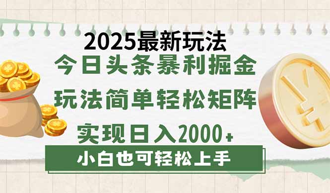 今日头条2025最新玩法，思路简单，复制粘贴，轻松实现矩阵日入2000+-资源宝库