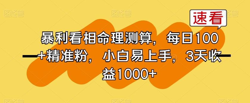 暴利看相命理测算，每日100+精准粉，小白易上手，3天收益1000+【揭秘】-资源宝库