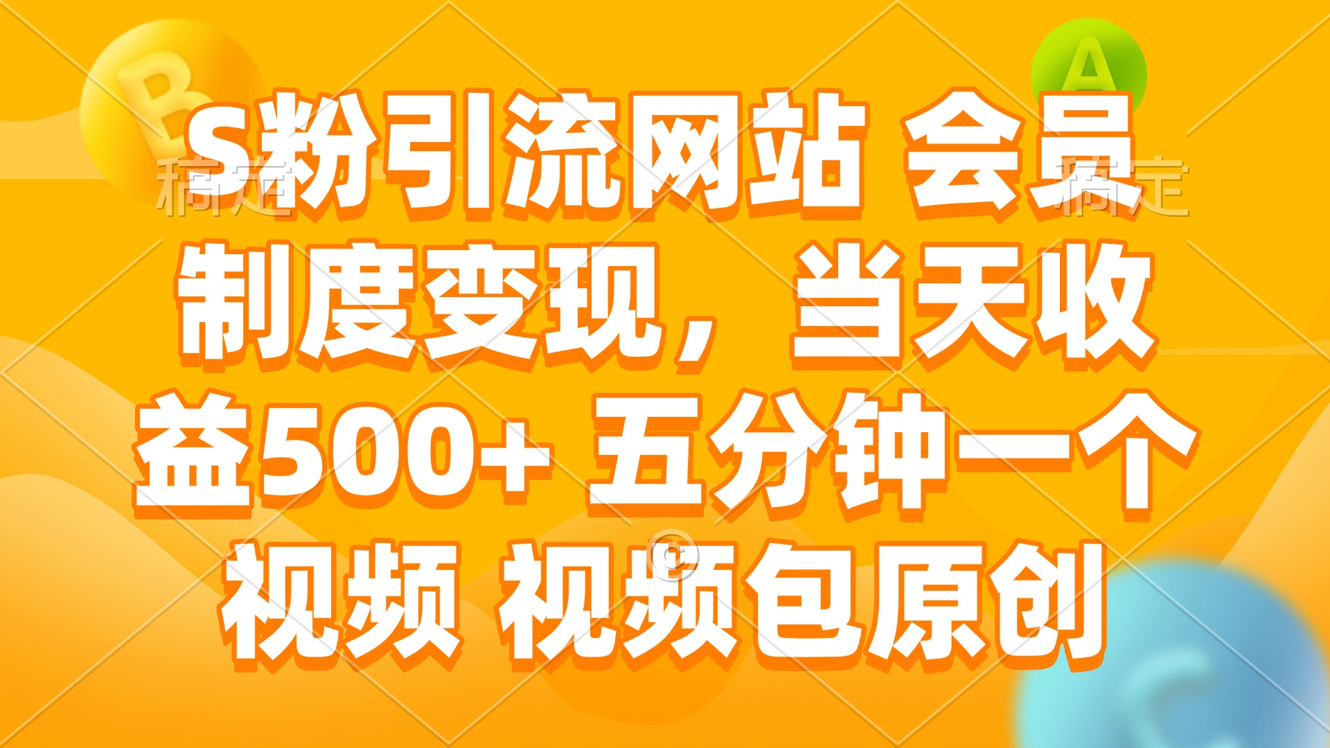 S粉引流网站 会员制度变现，当天收益500+ 五分钟一个视频 视频包原创-资源宝库