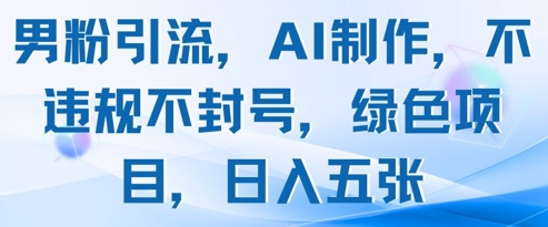男粉引流，AI制作，不违规不封号，绿色项目，日入五张-资源宝库