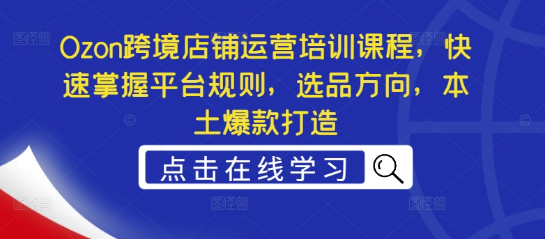 Ozon跨境店铺运营培训课程，快速掌握平台规则，选品方向，本土爆款打造-资源宝库