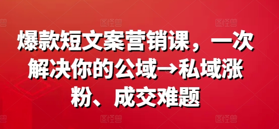 爆款短文案营销课，一次解决你的公域→私域涨粉、成交难题-资源宝库