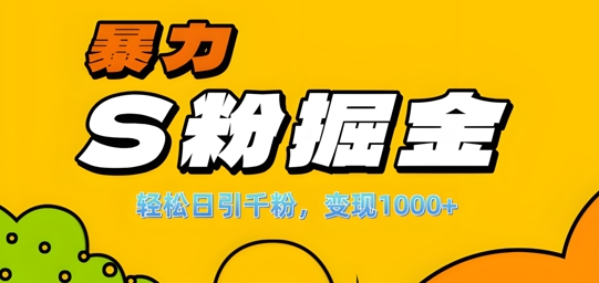 单人单机日引千粉，变现1k+，S粉流量掘金计划攻略【揭秘】-资源宝库