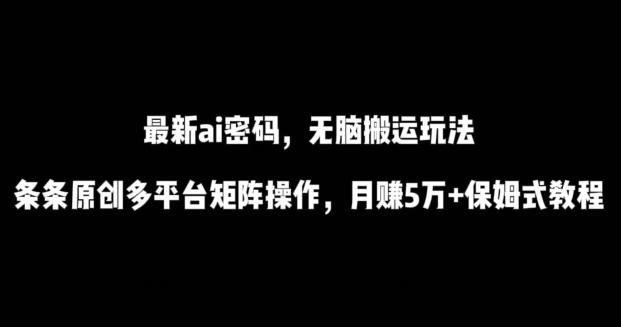 最新ai流量密码，傻瓜式搬运玩法，条条原创，多平台矩阵操作，月赚5万+保姆式教程【揭秘】-资源宝库