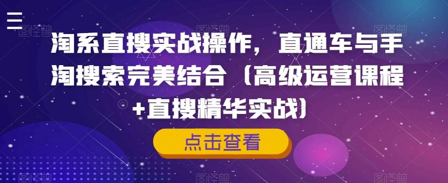 淘系直搜实战操作，直通车与手淘搜索完美结合（高级运营课程+直搜精华实战）-资源宝库