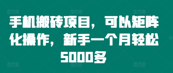 手机搬砖项目，可以矩阵化操作，新手一个月轻松5000多-资源宝库