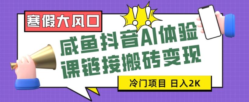寒假大风口咸鱼抖音AI体验课链接搬砖变现，全网首发冷门项目，小白可日入2K+【揭秘】-资源宝库