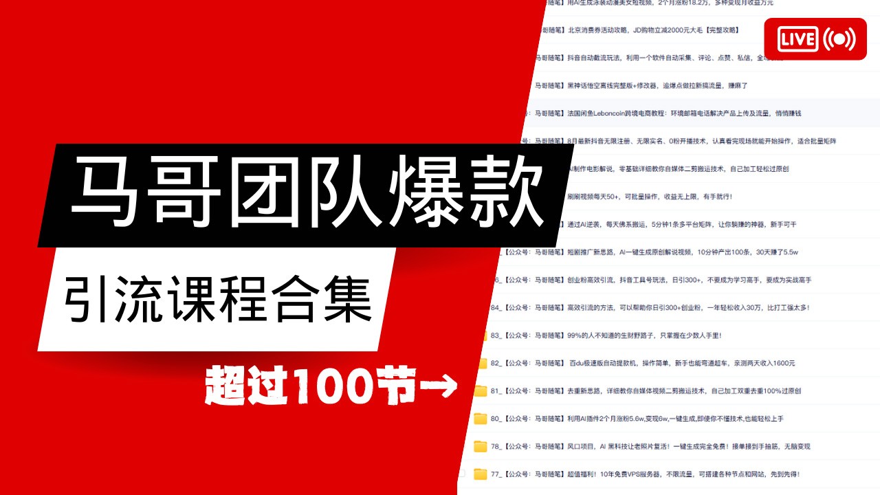 马哥团队【122节】最全项目爆款引流课程合集【持续更新】-资源宝库